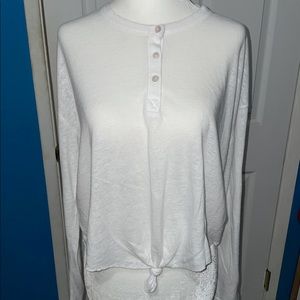 NWOT Aerie White Lightweight Long Sleeve Crew Neck Pullover W/ Front Tye Size XS
